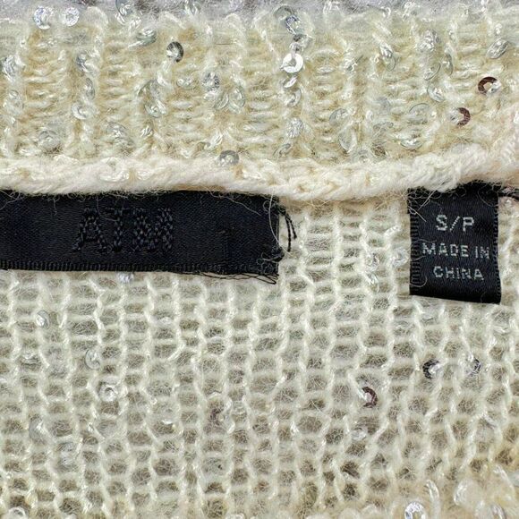 ATM Sequin Crew Neck Alpaca Wool Blend Raglan Sweater Ivory - Picture 4 of 8